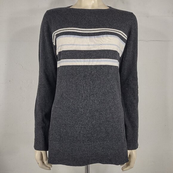 Escada Sport gray white striped Wool Silk Cashmere blend tunic sweater Medium - Picture 1 of 6